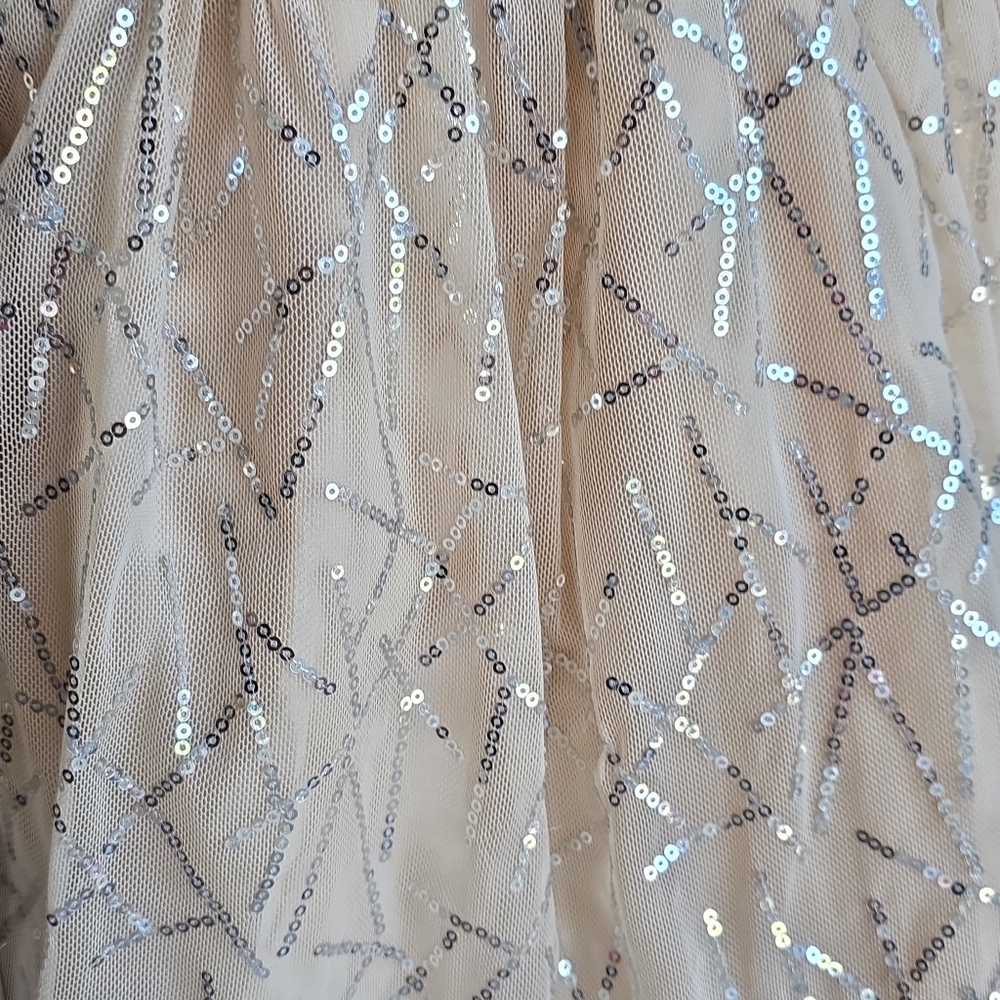 Vintage Jessica McClintock Champagne Sequin Belted Strapless Tulle Dress 9 Y2K - Picture 4 of 13